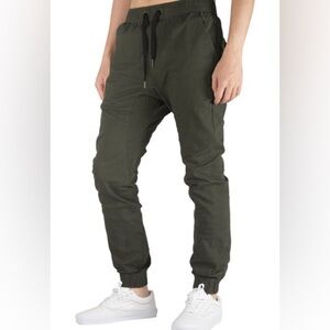 Italymorn Mens Khaki Jogger Pants Slim Fit Army Green Small